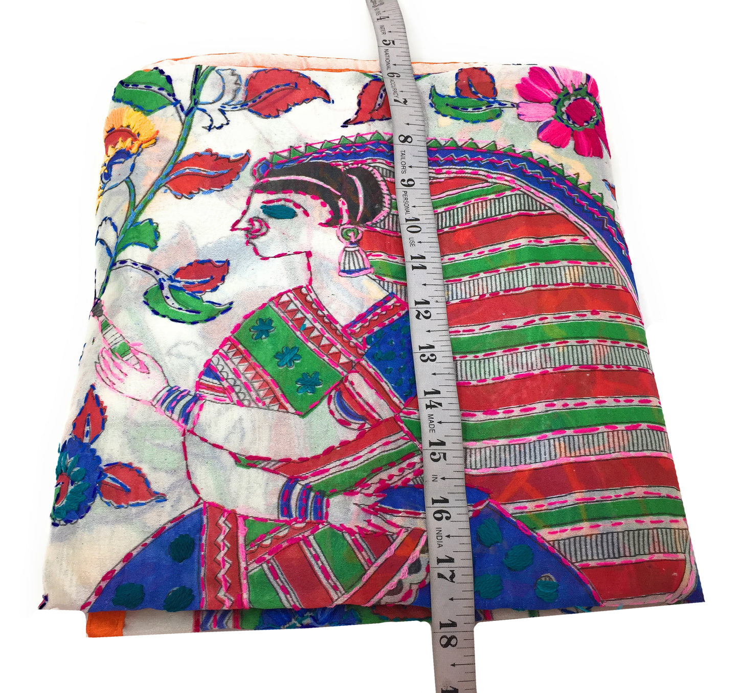 Kantha Stitch Dupatta on Madhubani Motifs