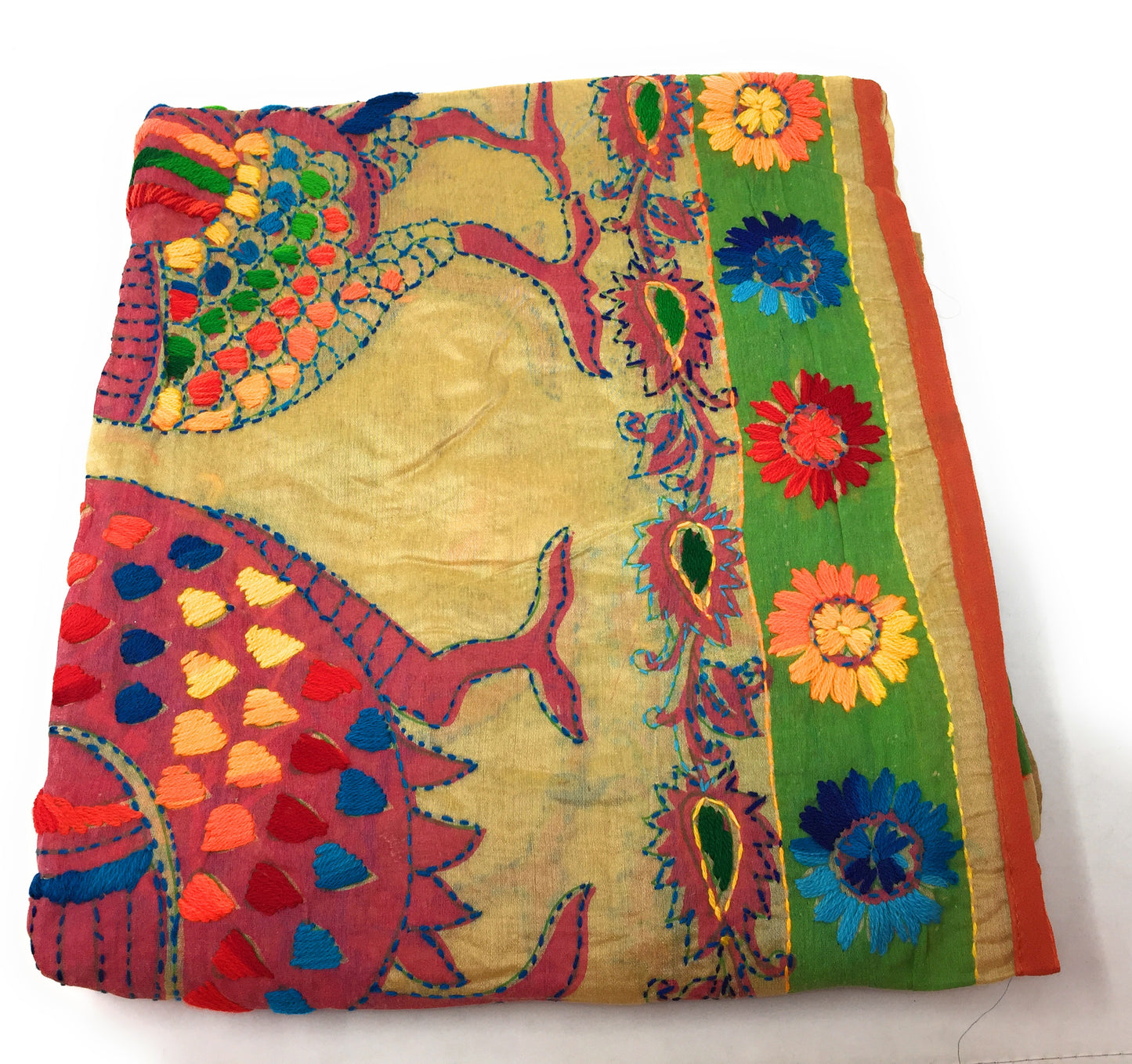 Kantha Embroidered Dupatta on Madhubani Painting