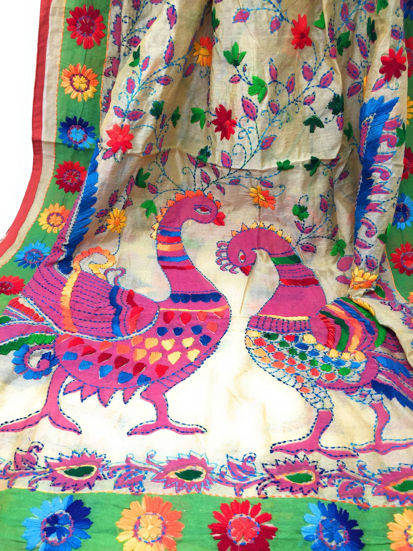 Kantha Embroidered Dupatta on Madhubani Painting