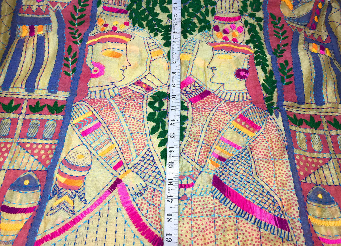 Embroidered Stole - Kantha Work on Madhubani Art Form