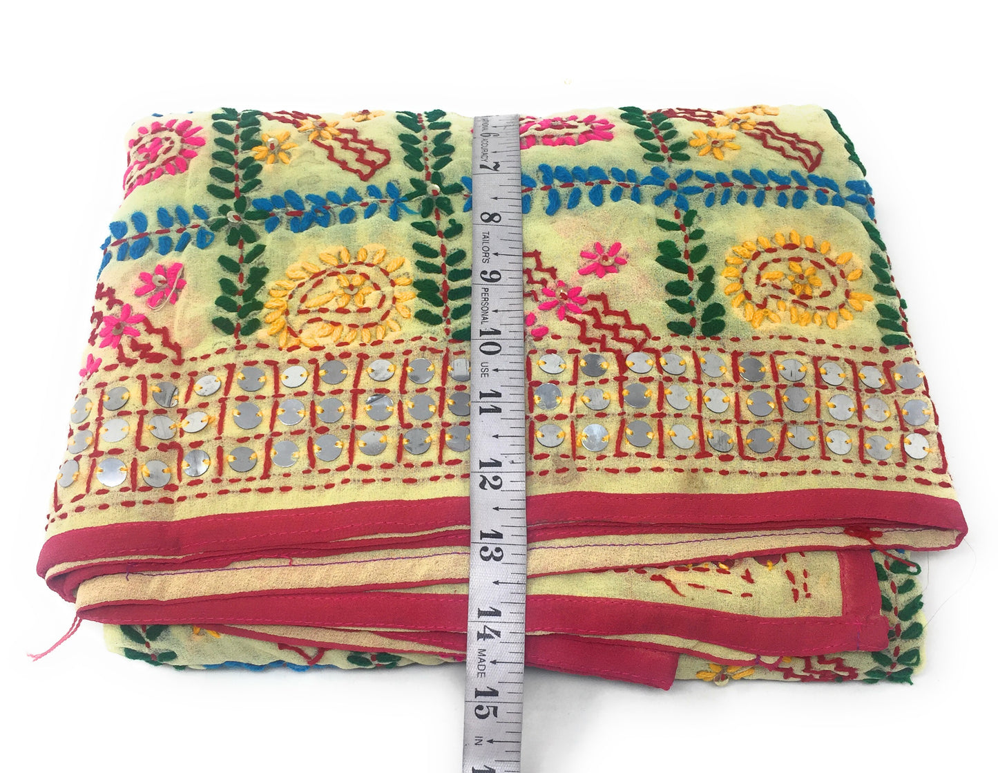 White Phulkari Dupatta, Multi Colour Embroidery, Mirror Work