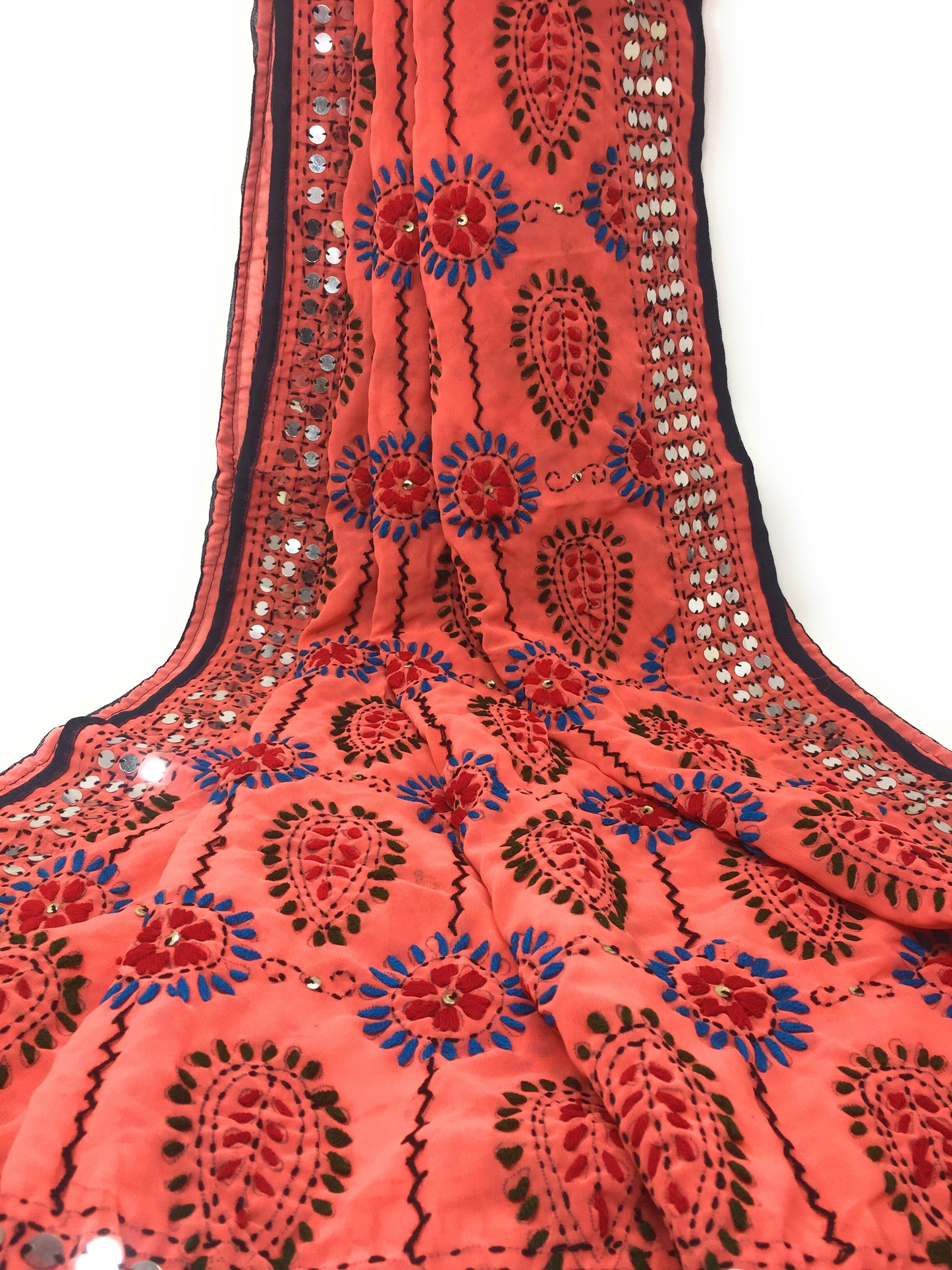 Multicolour Phulkari Dupatta in Peach