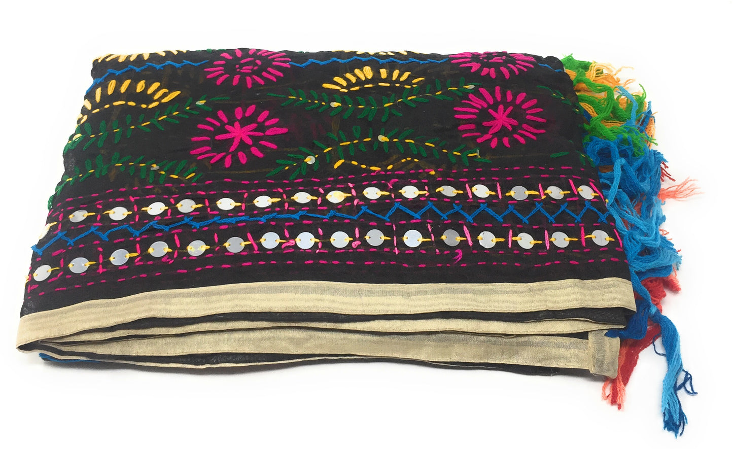 Multicolor Kutchi Embroidered Dupatta in Black Colour Base