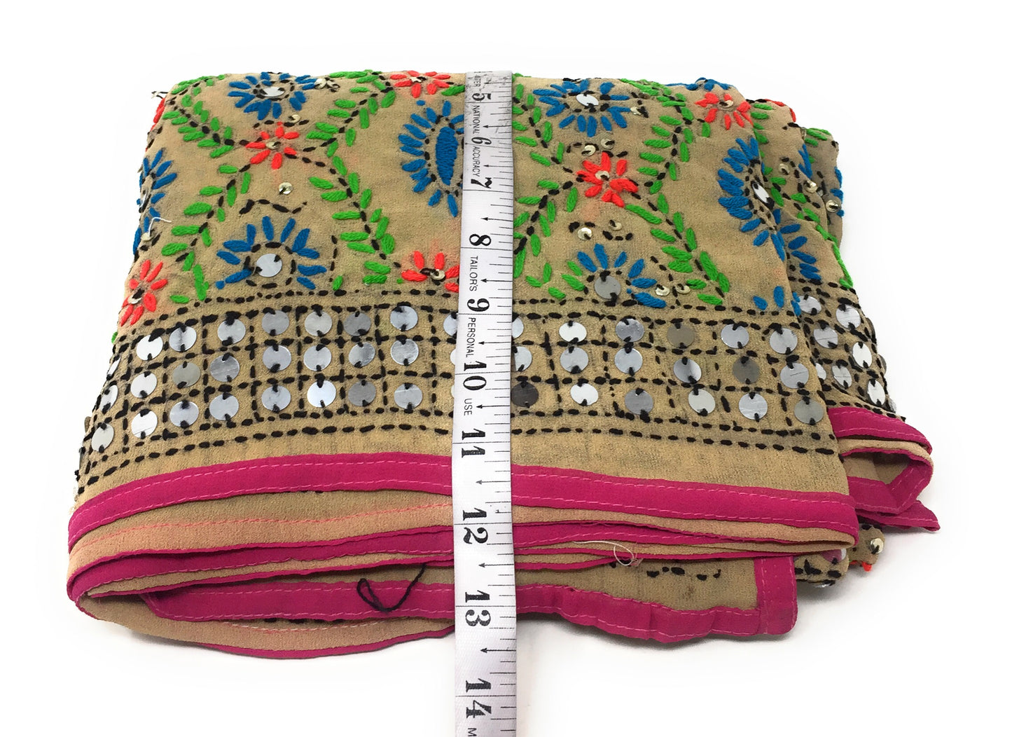 Phulkari Embroidery Dupatta in Light Beige Paper Mirror Work
