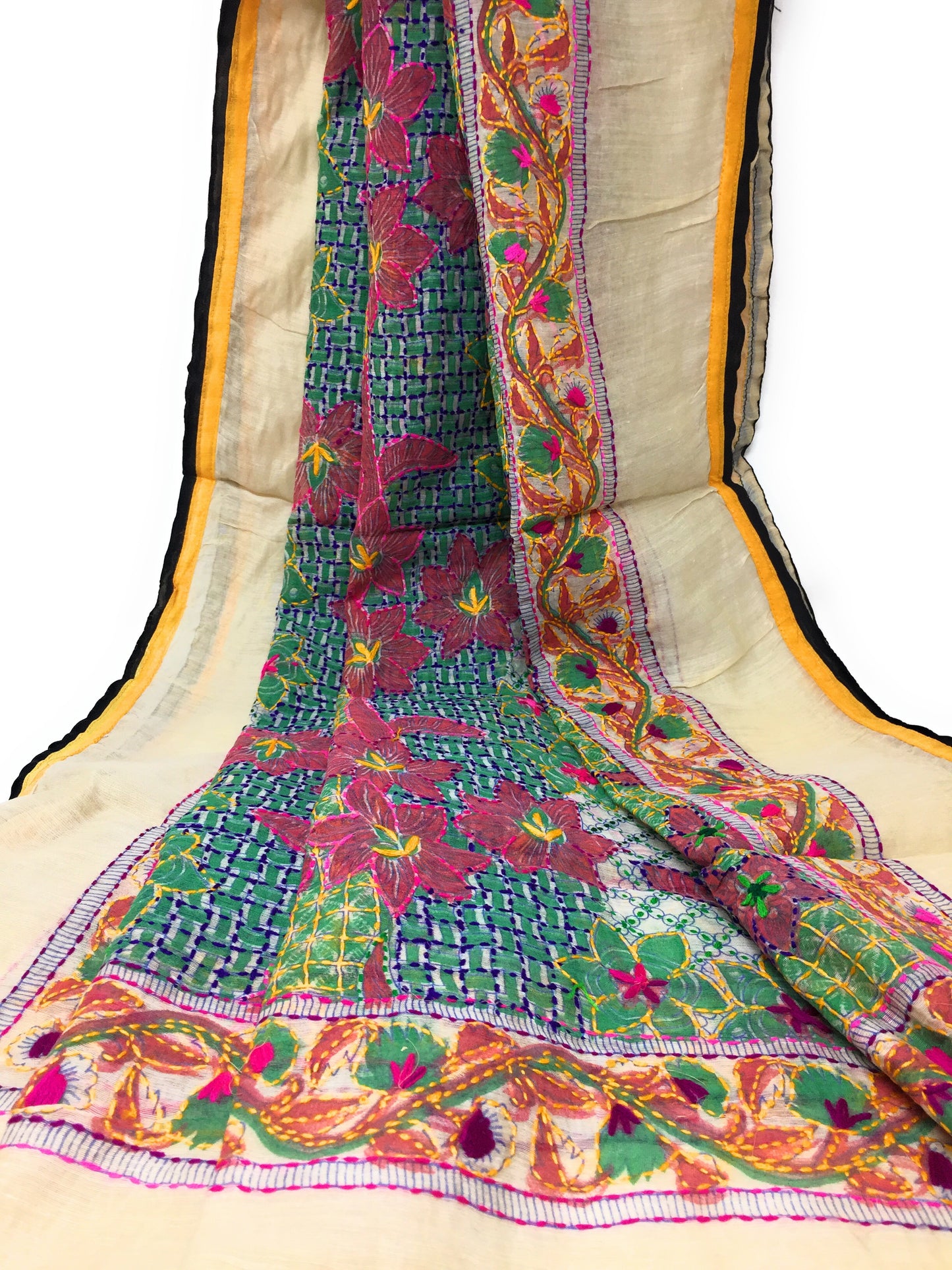 Embroidery Work Dupatta- Kantha on Madhubani