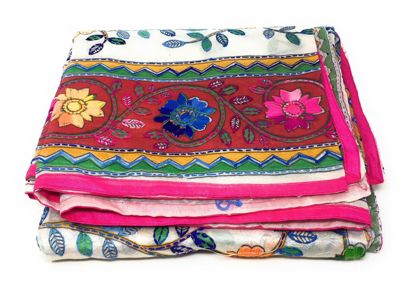 Hand Embroidery On Dupatta - Kantha on Madhubani Art
