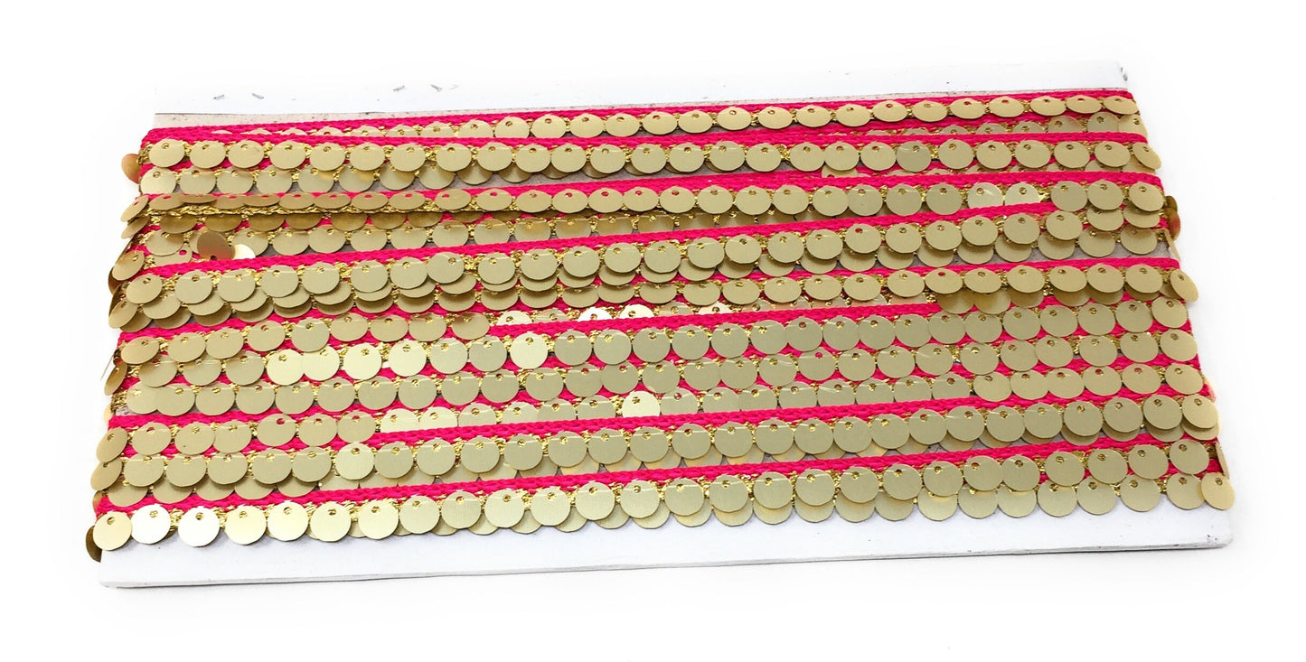 Red Sequins Embroidery Saree Border Trim - 9 Meter Roll