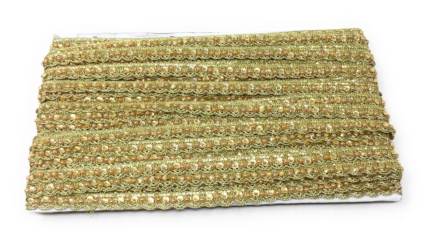 Green Pearl Beaded Saree Border Trim - 9 Meter Roll