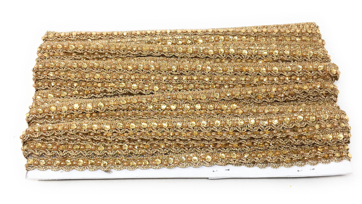 Gold Pearl Beaded Saree Border Trim - 9 Meter Roll