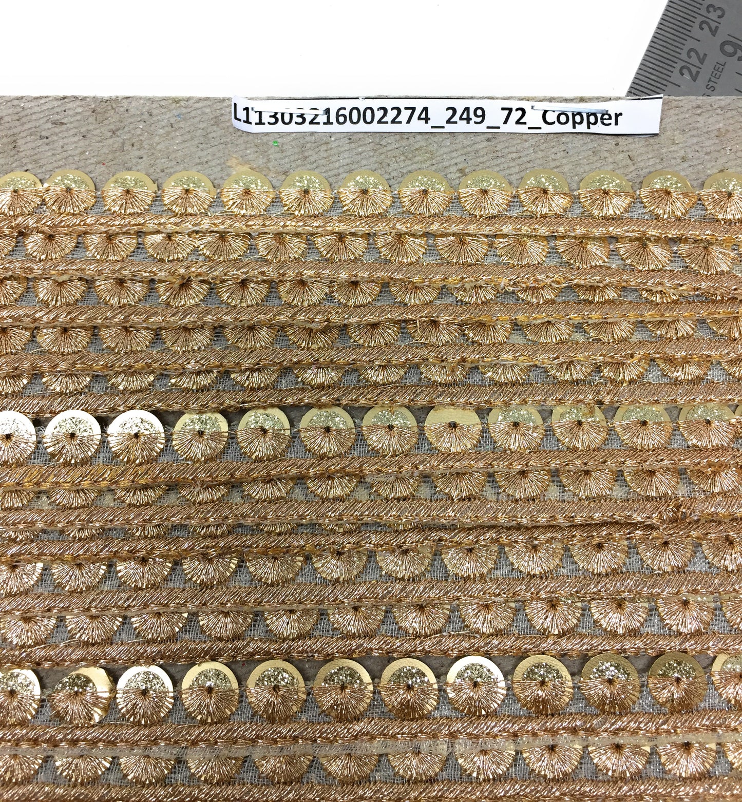 Copper Sequins Embroidery Saree Border Trim - 9 Meter Roll