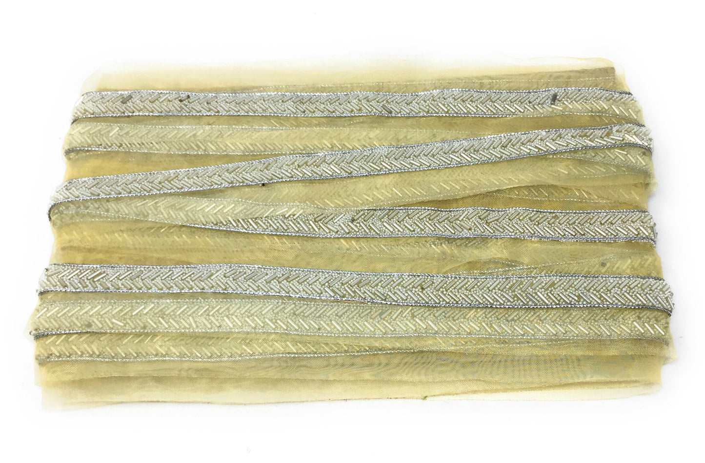 Water Silver Embroidered Saree Border Trim - 9 Meter Roll