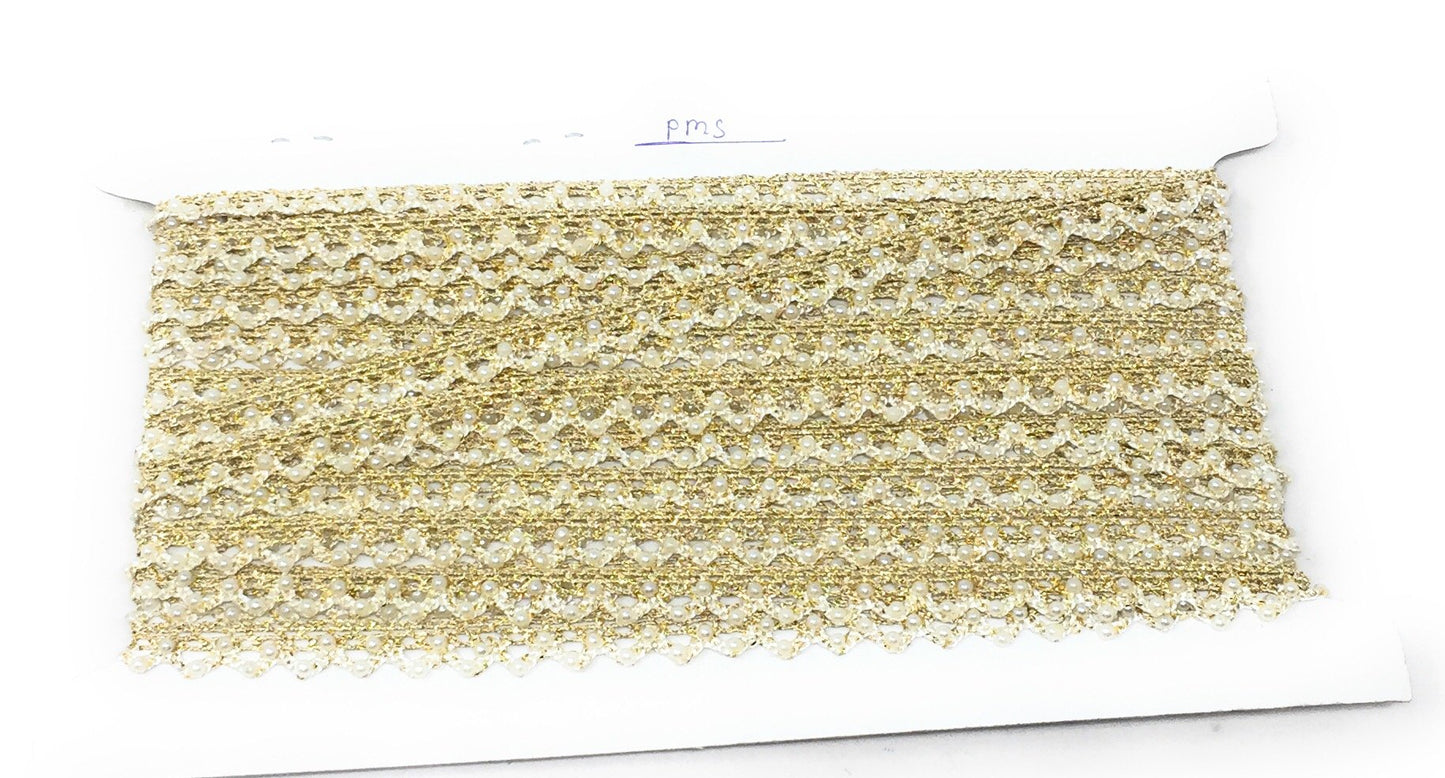 White Pearl Beaded Saree Border Trim - 9 Meter Roll