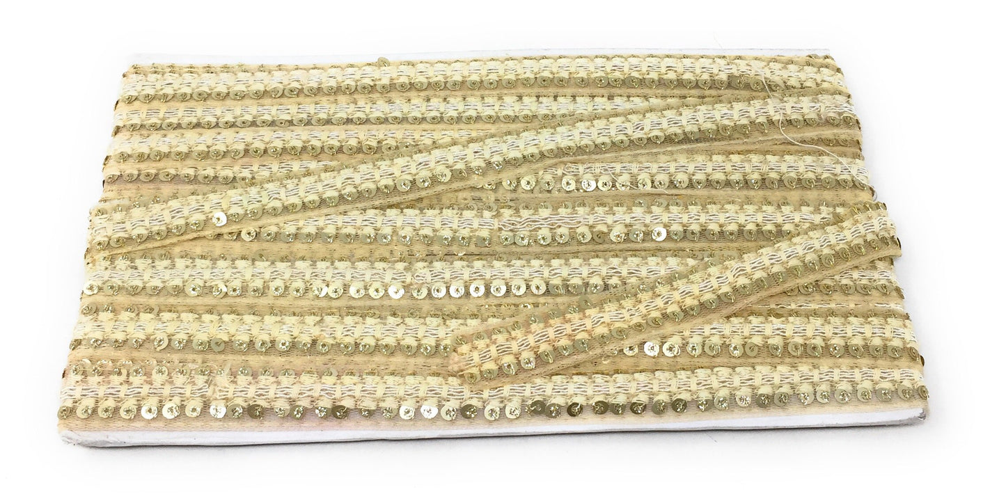 Off White Sequins Embroidery Saree Border Trim - 9 Meter Roll