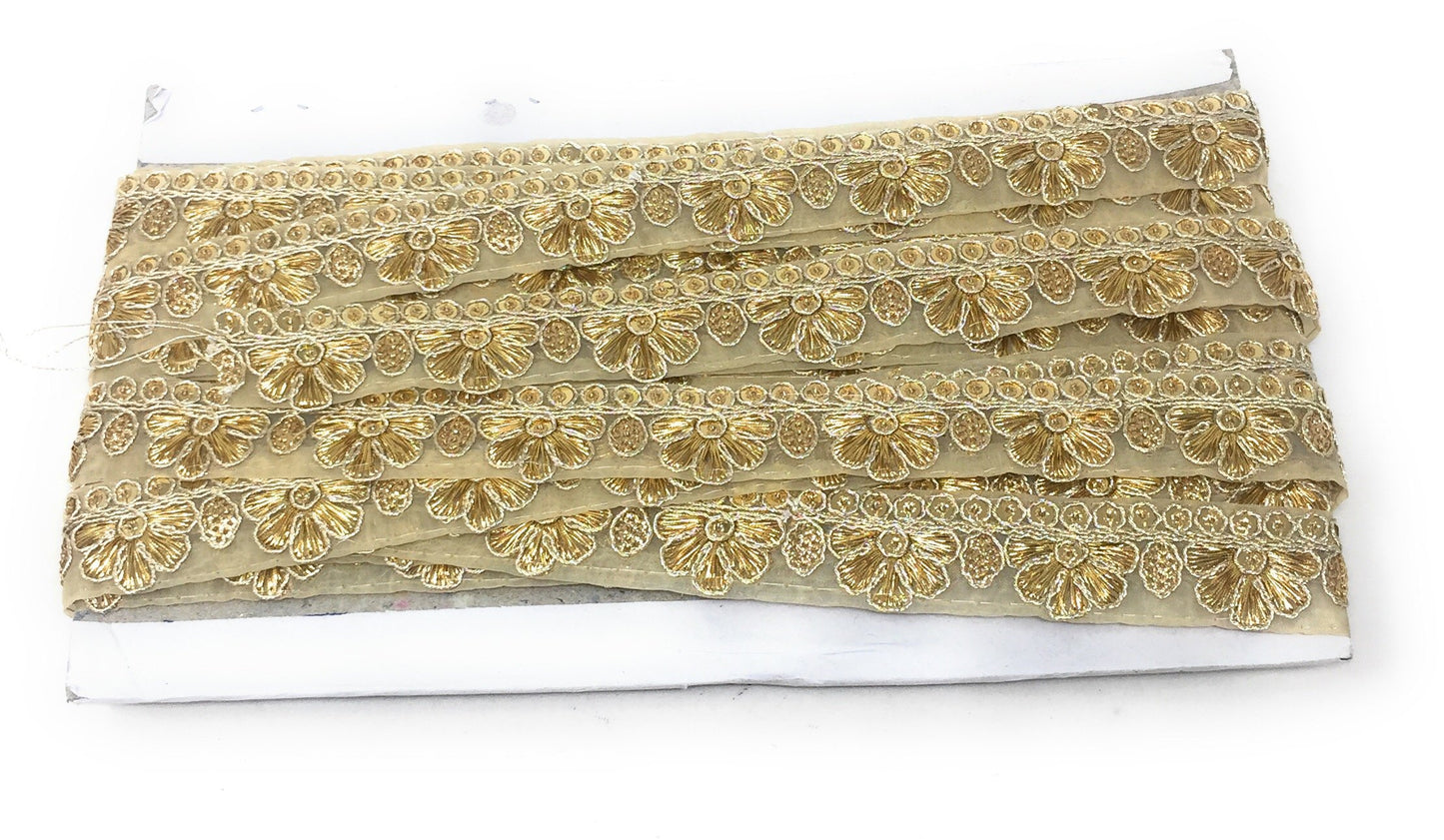 Gold Sequins Embroidery Saree Border Trim - 9 Meter Roll