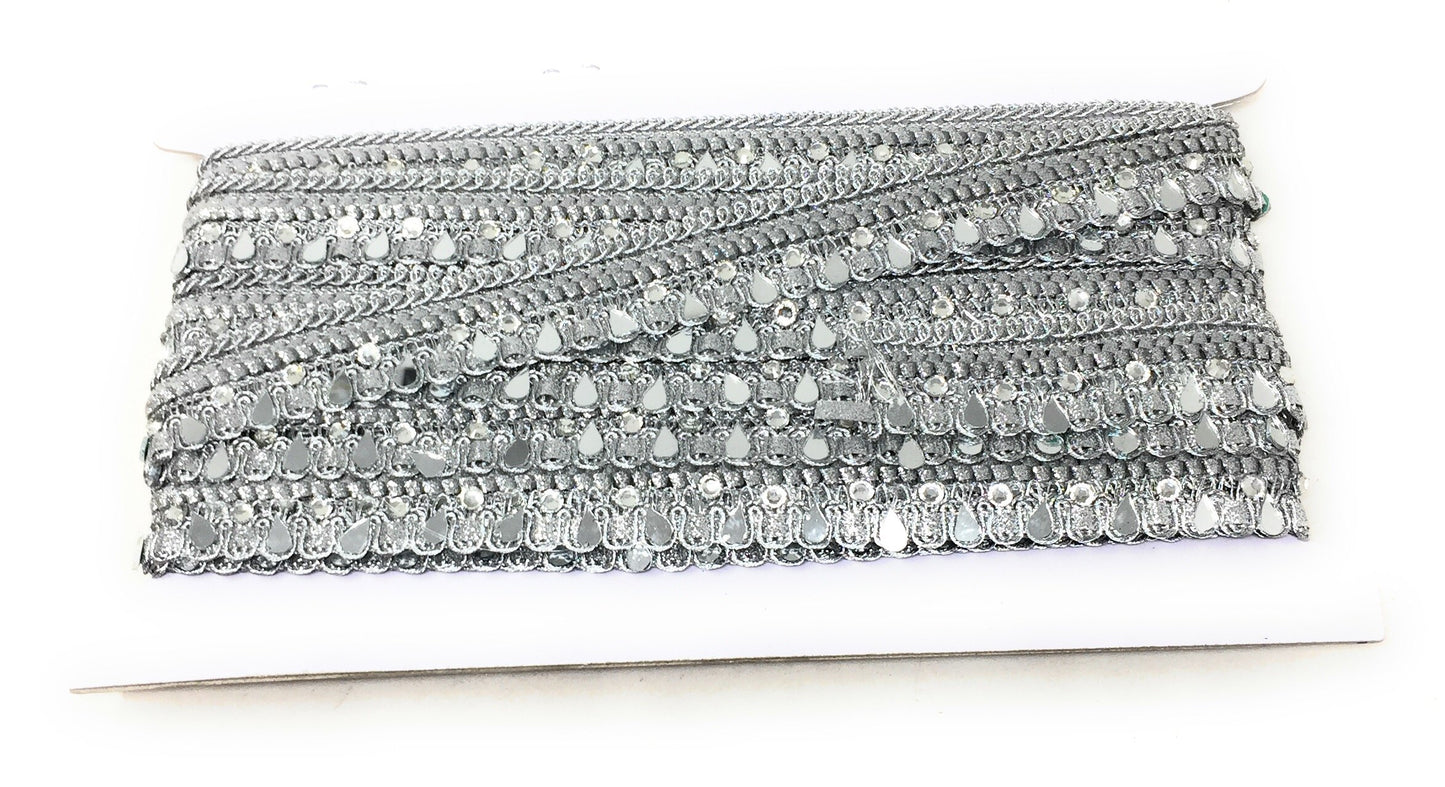 Silver Real Mirror Saree Border Trim - 9 Meter Roll