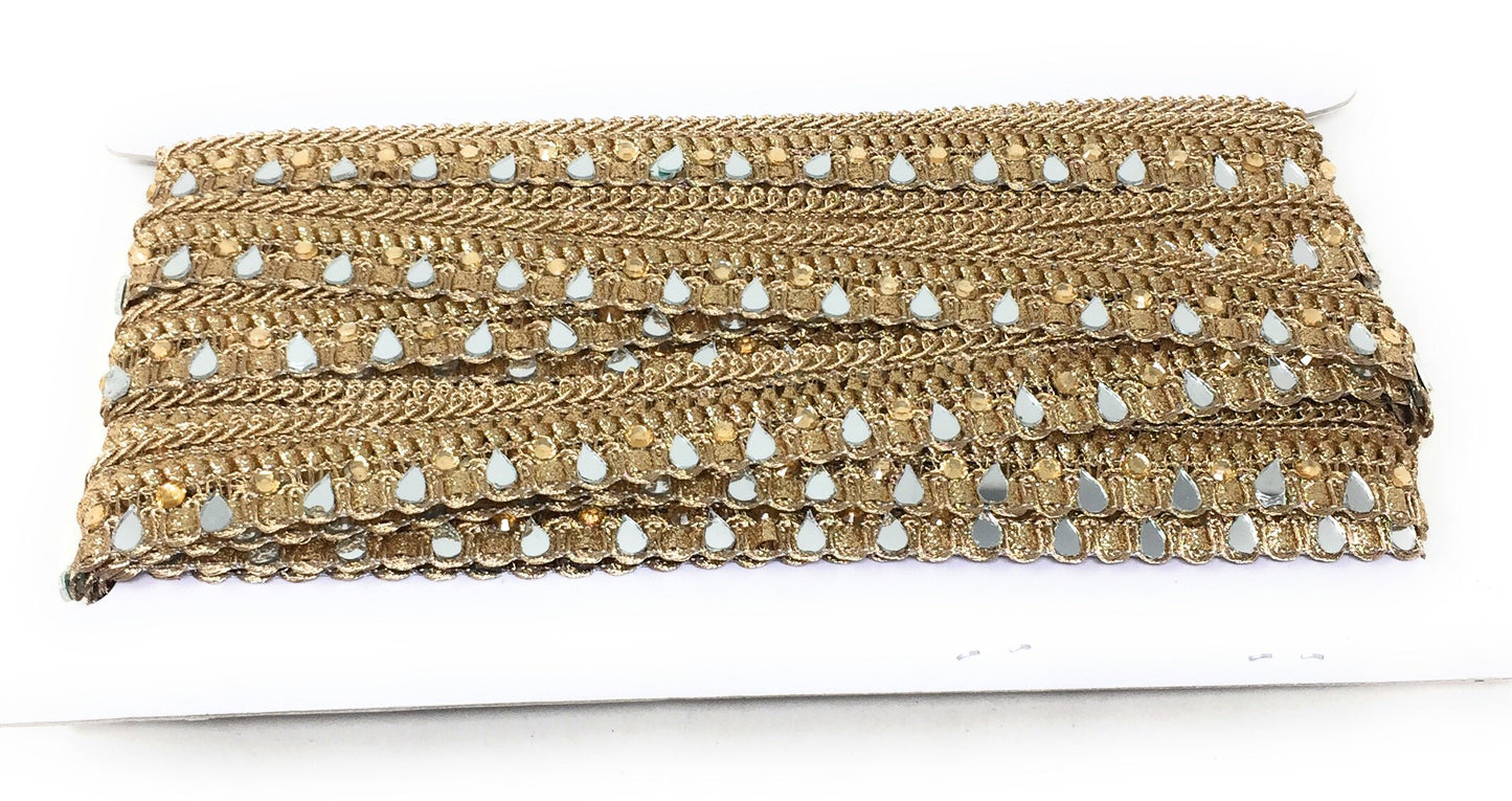 Copper Real Mirror Saree Border Trim - 9 Meter Roll