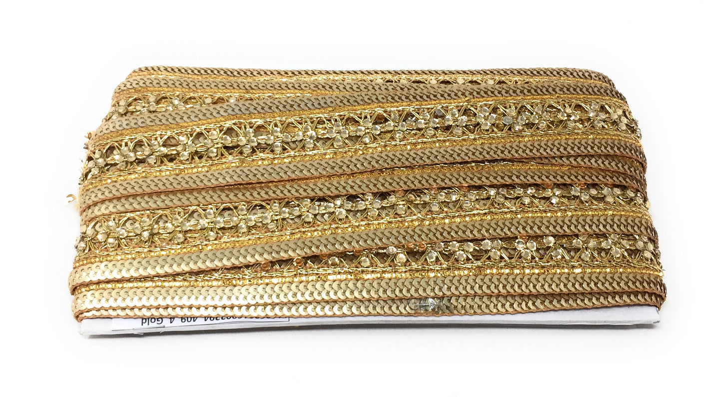 Gold Beaded Sequins Saree Border Trim - 9 Meter Roll