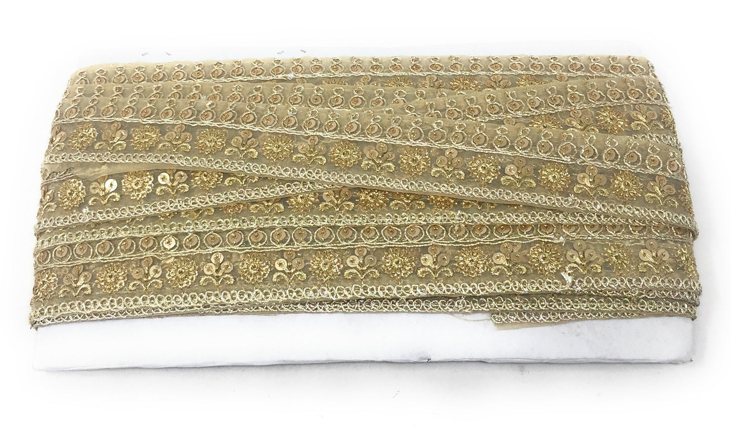 Gold Sequins Embroidery Saree Border Trim - 9 Meter Roll