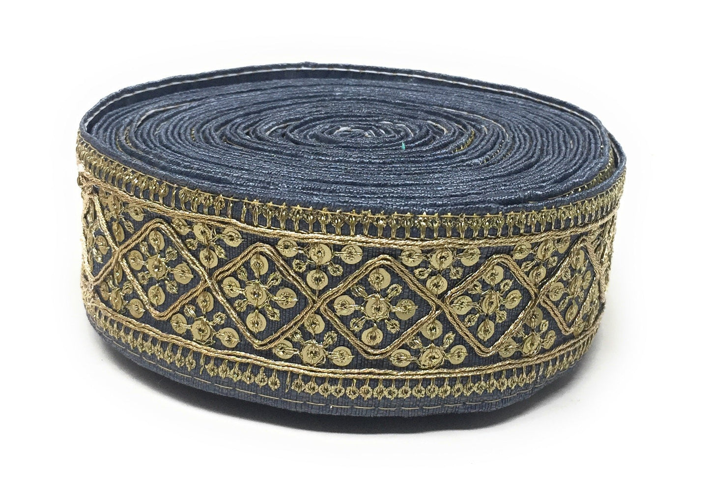 Grey Sequins Embroidery Saree Border Trim - 9 Meter Roll