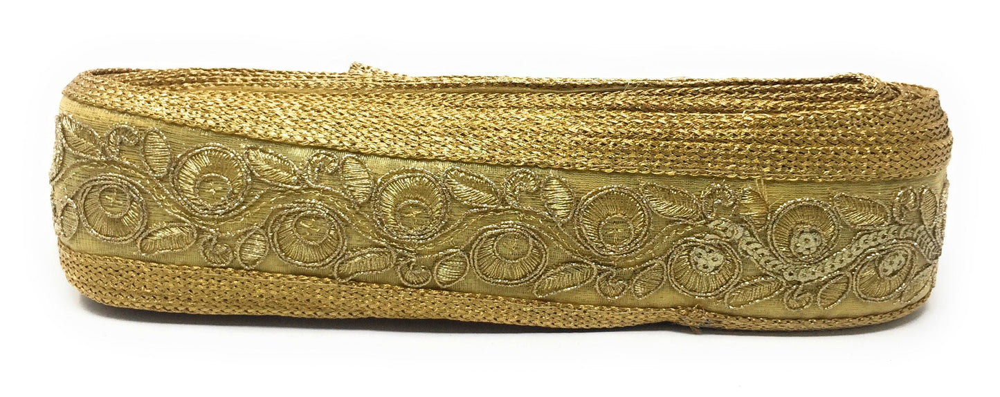 Dull Gold Sequins Embroidery Saree Border Trim - 9 Meter Roll