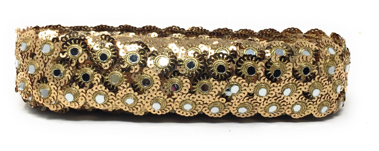 Copper Real Mirror Saree Border Trim - 9 Meter Roll