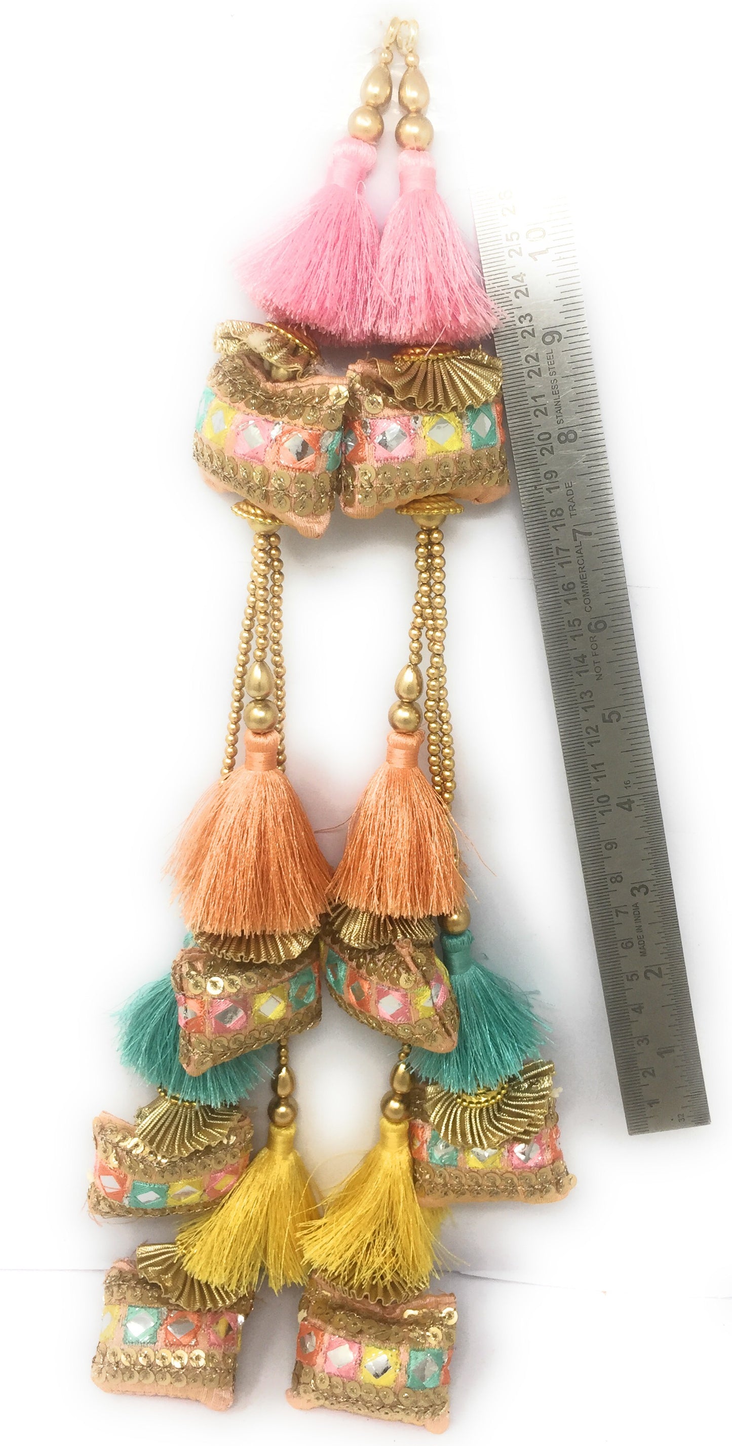 Peach lehenga tassels online - Set of 2