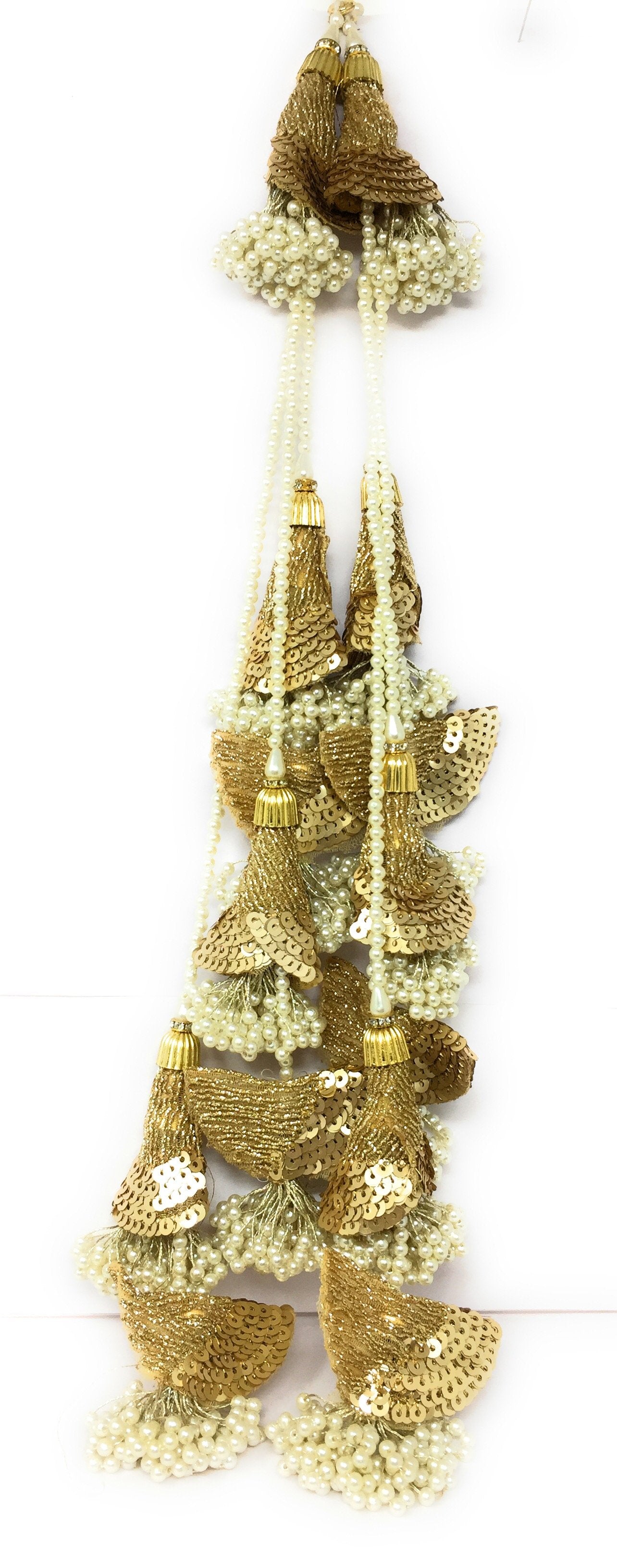 Heavy Latkan Lehenga Handmade Hanging Cream 15208