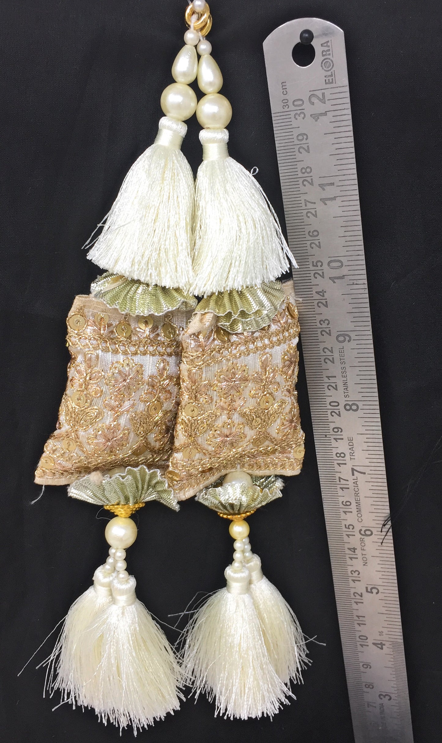 White suit ke latkan with Pom Pom - Set of 2