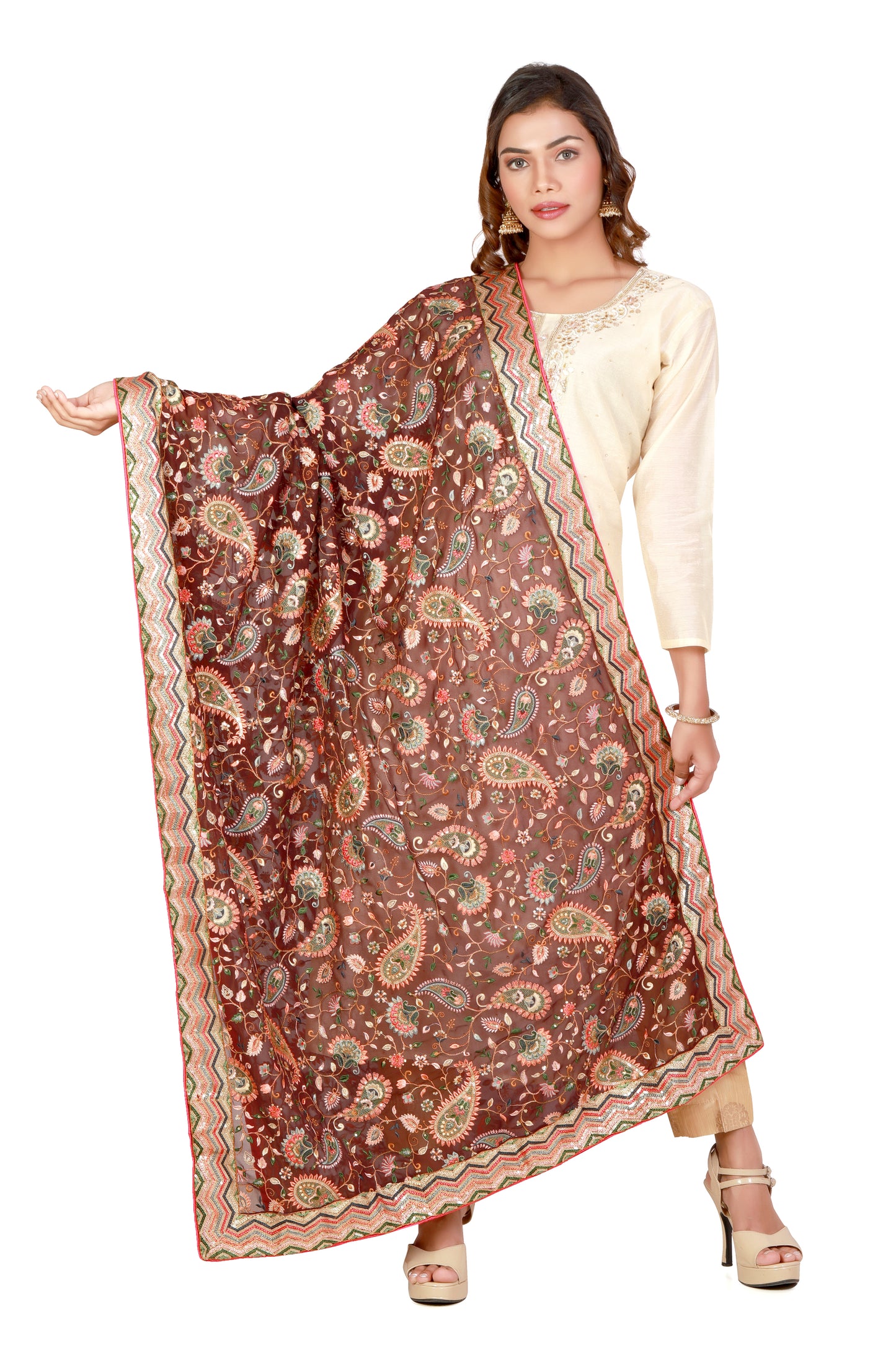 Ethnic Woman Dupatta, Colourful n Light Weight Maroon Dupatta