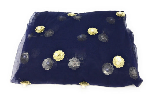 Blue Beaded Lace Fabric