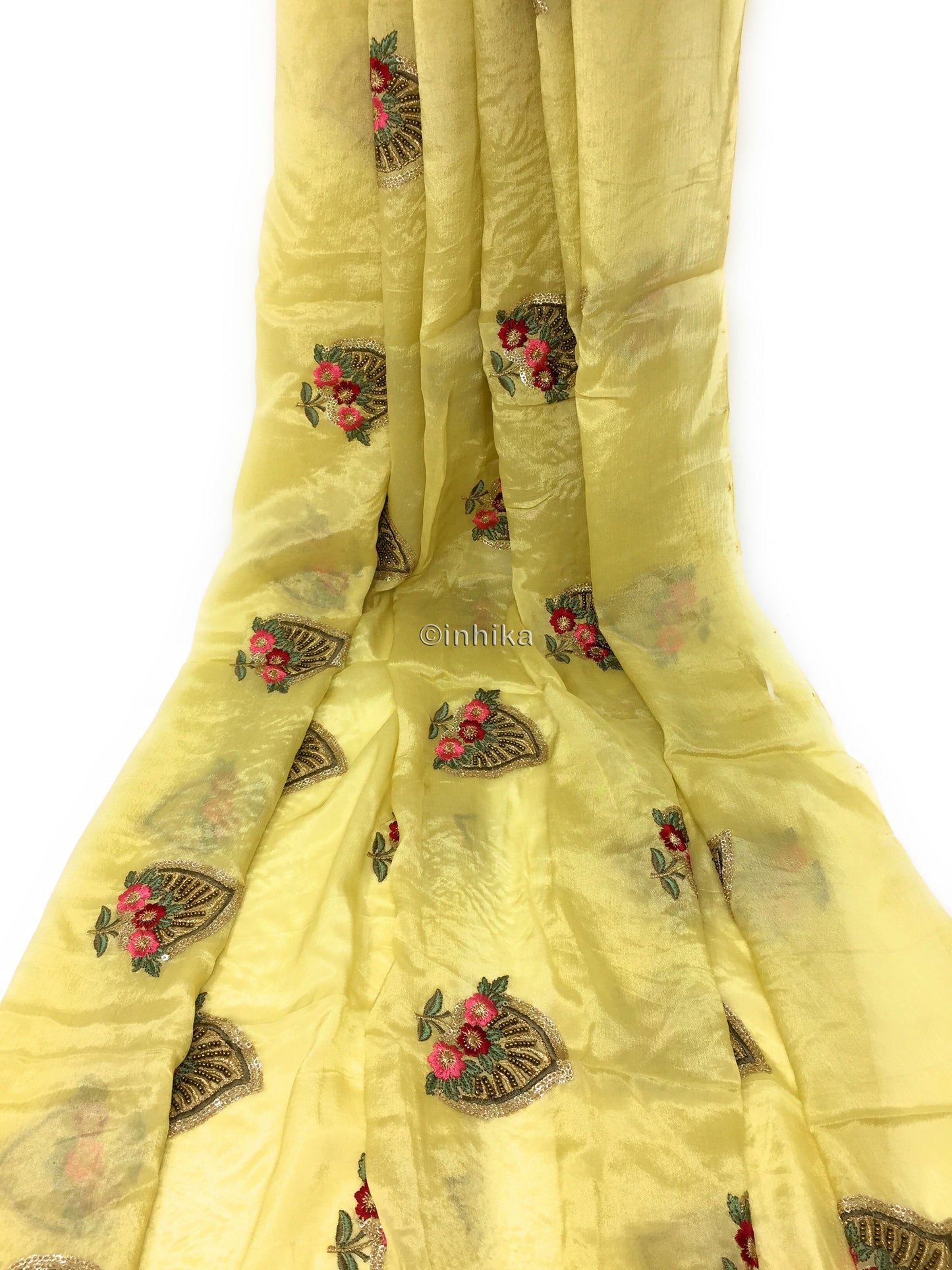 Yellow Chiffon fabric with embroidery