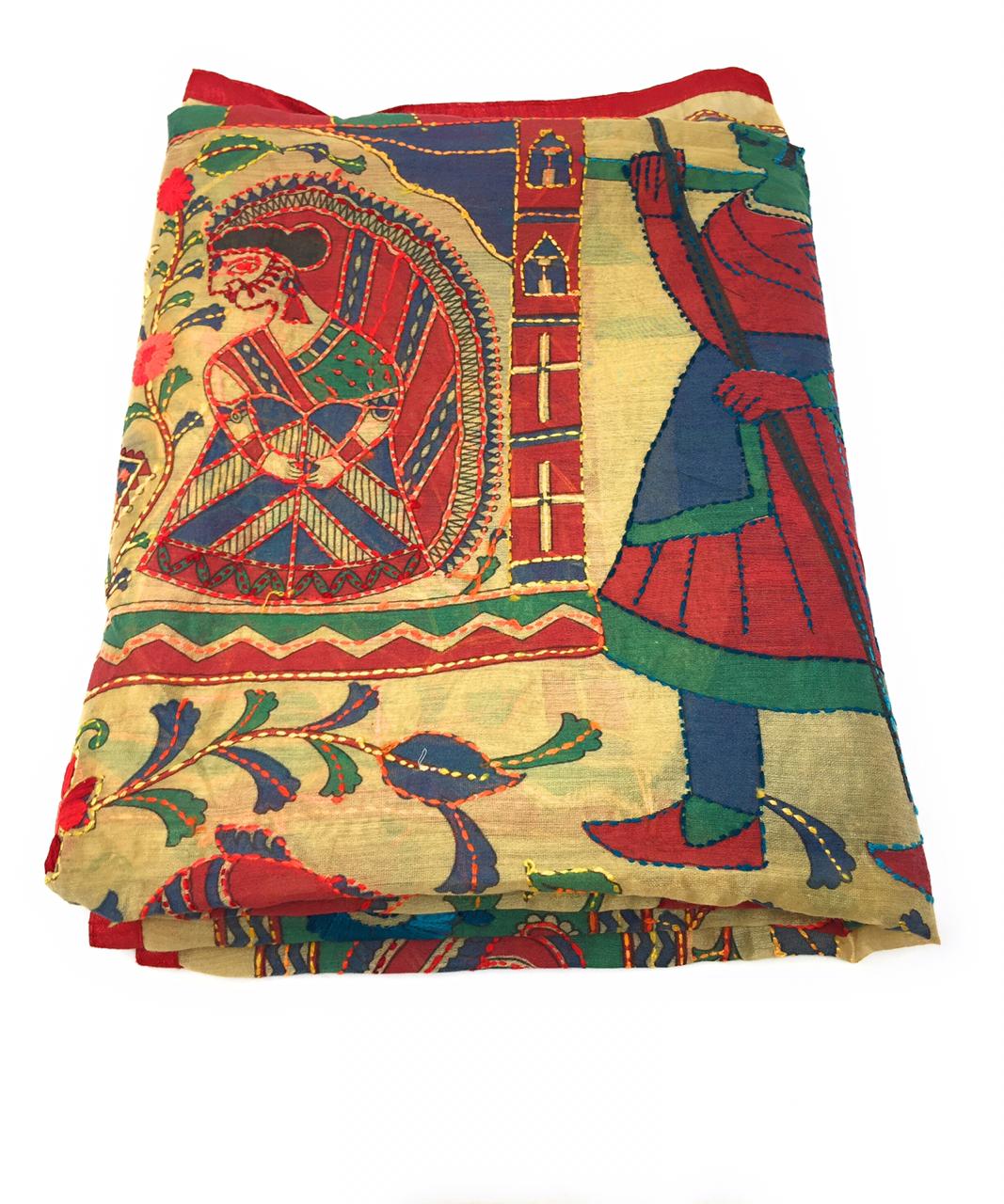Designer Dupatta Kantha Embroidery on Madhubani Painting