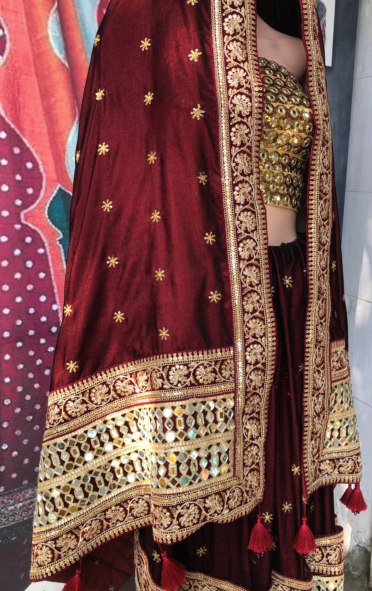 maroon bridal duppatta