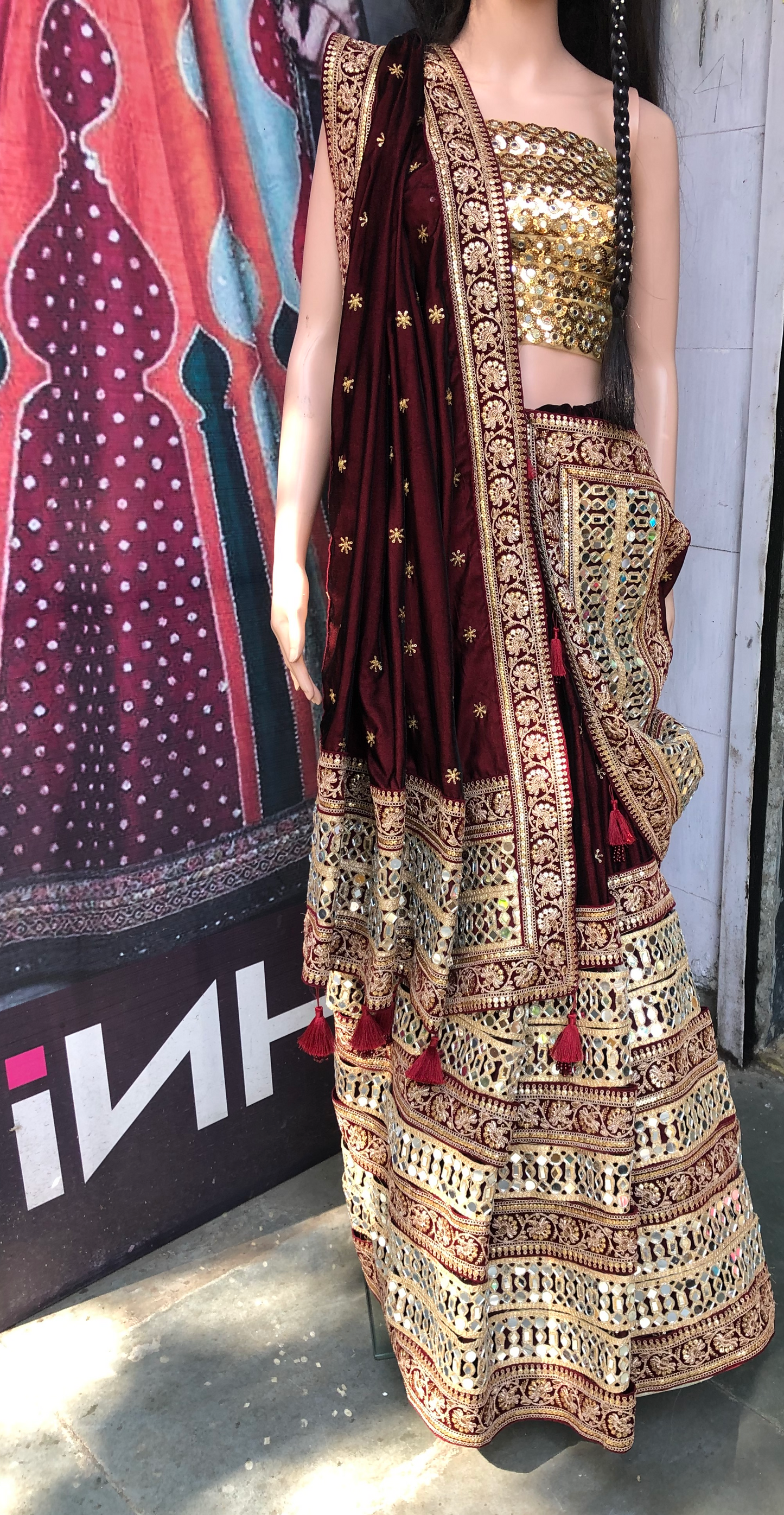 maroon bridal lehenga