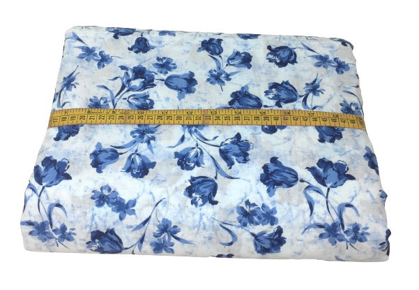 Floral Cotton Fabric Material by Meter Blue