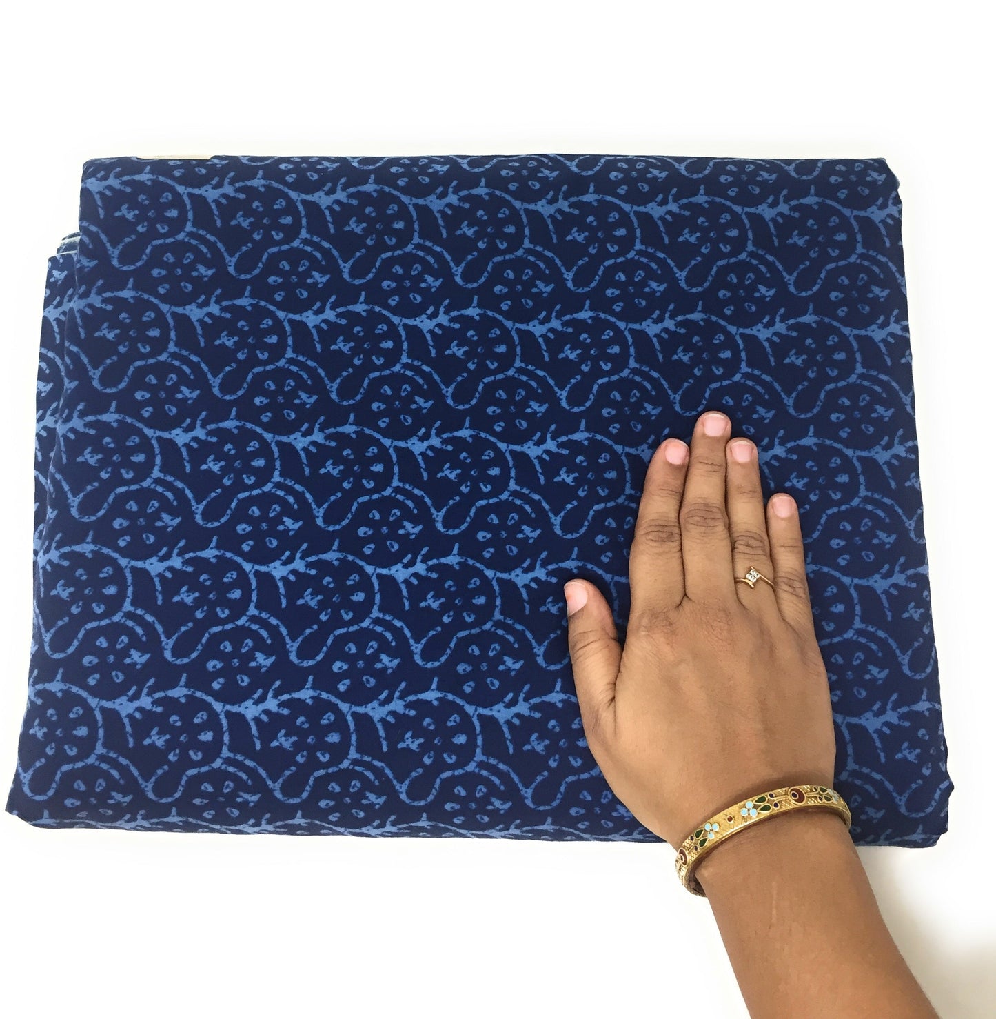 Print Cotton Fabric in Blue Floral Print