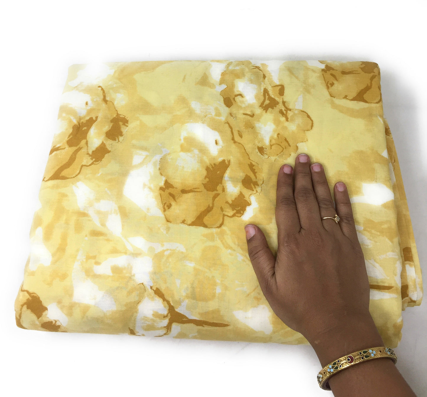 Cotton Cloth Material in Yellow Geomtric Print