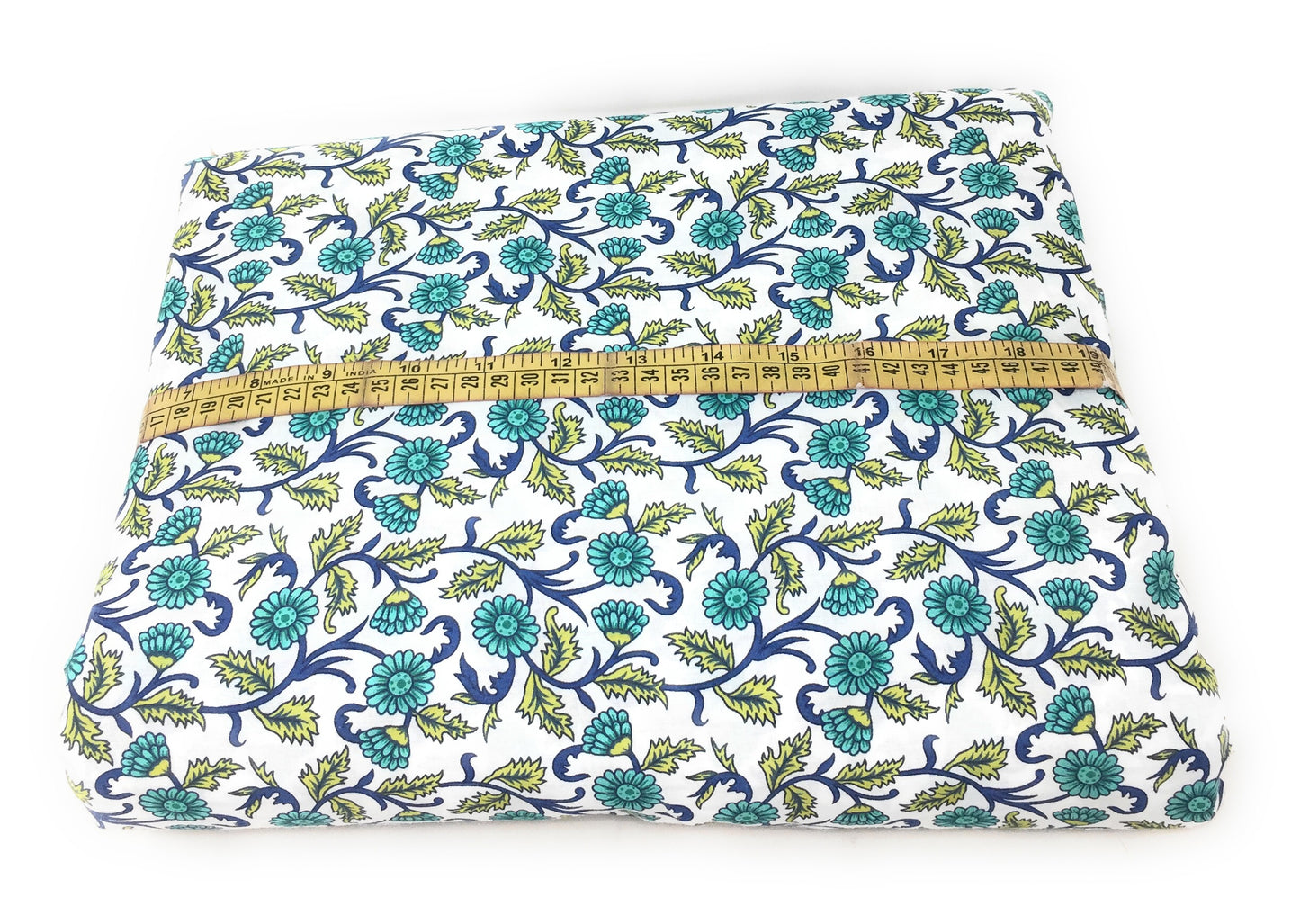 White Base Floral Cotton Fabric Material by Meter