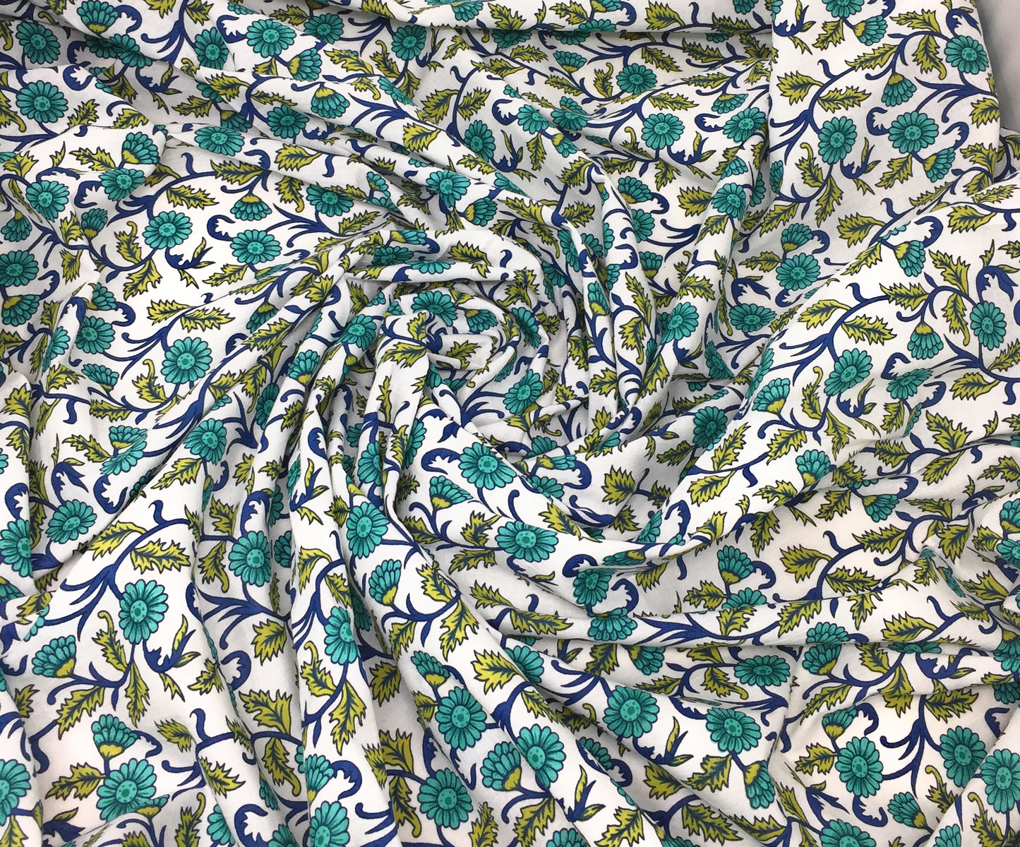 White Base Floral Cotton Fabric Material by Meter