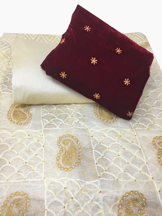 Dress Material in Maroon Velvet with Dupatta