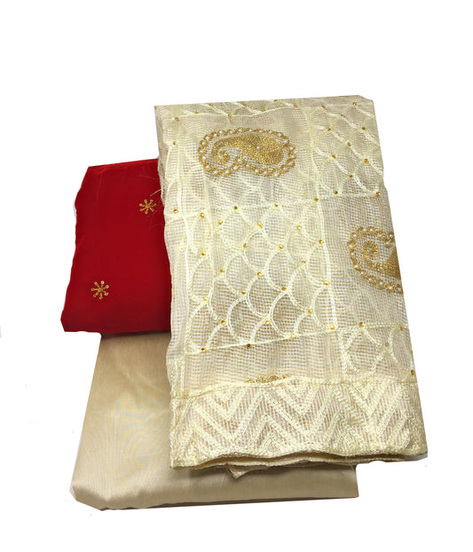 Dress Material in Red Velvet with Dupatta