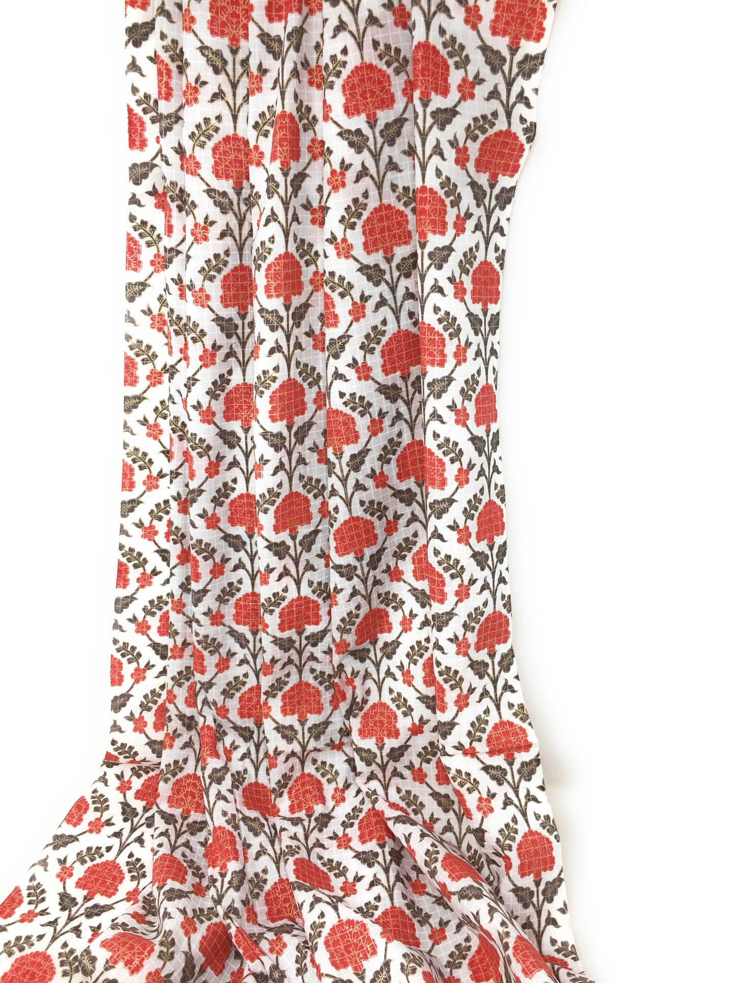 Off White Red Floral Cotton Fabric Material by Meter