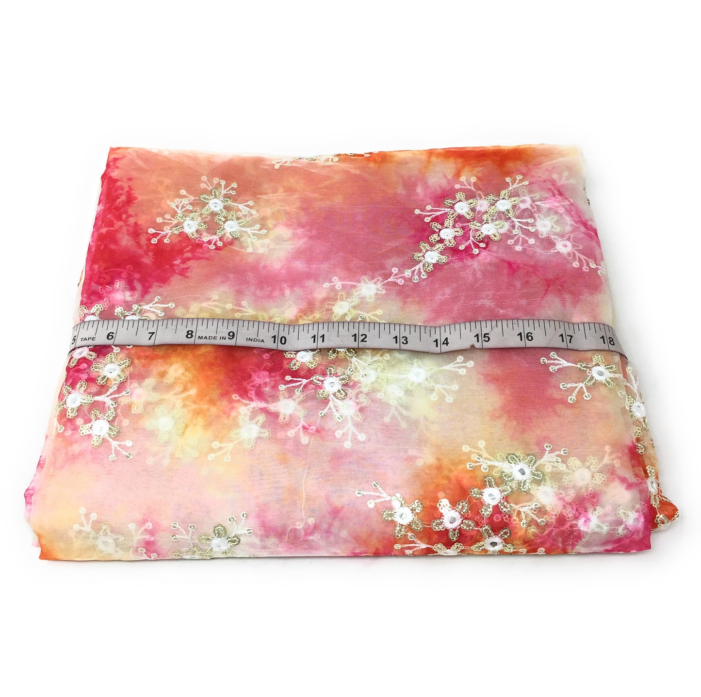 Organza Fabric Material in Pink, Red, Orange, Embroidery Work