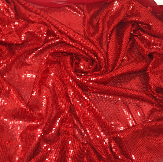 Red Sequence Fabric Material on Georgette