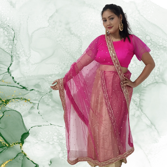 Bridal Dupatta in Pink Net