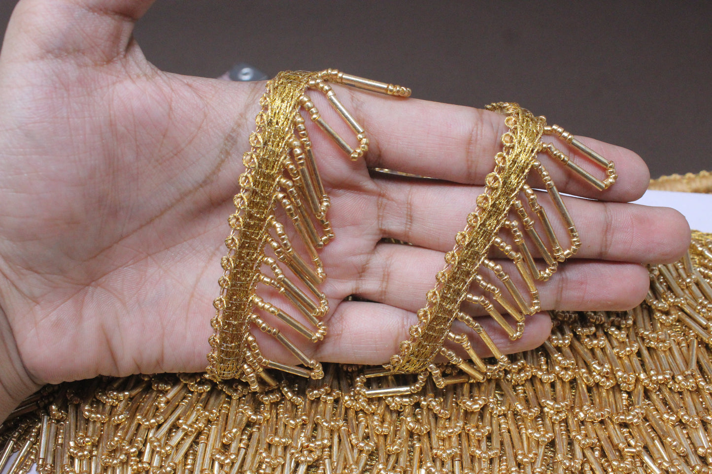 Latkan Wali Lace in Antique Gold Cutdana Beads - 3 Meter