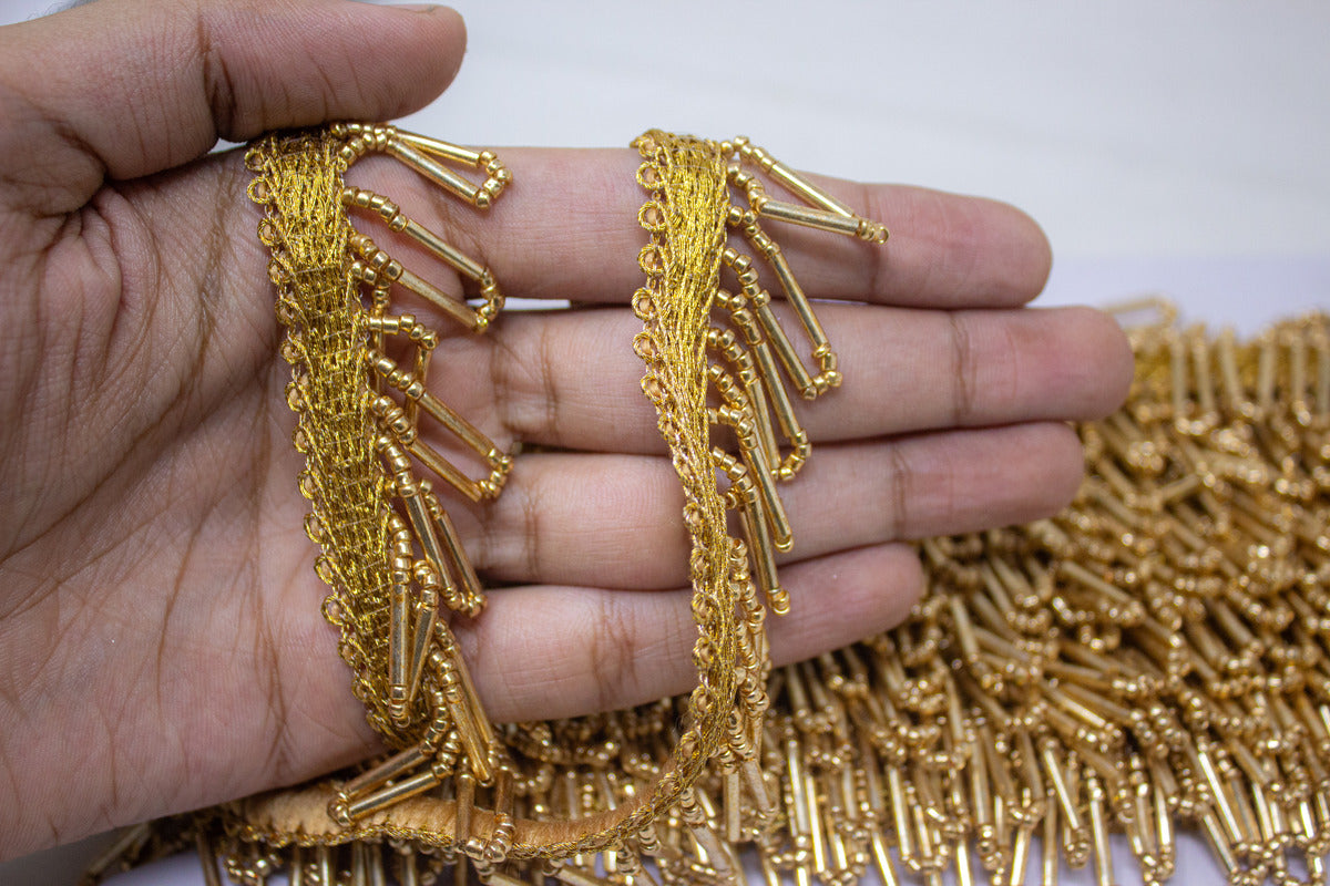 Latkan Wali Lace in Antique Gold Cutdana Beads - 3 Meter