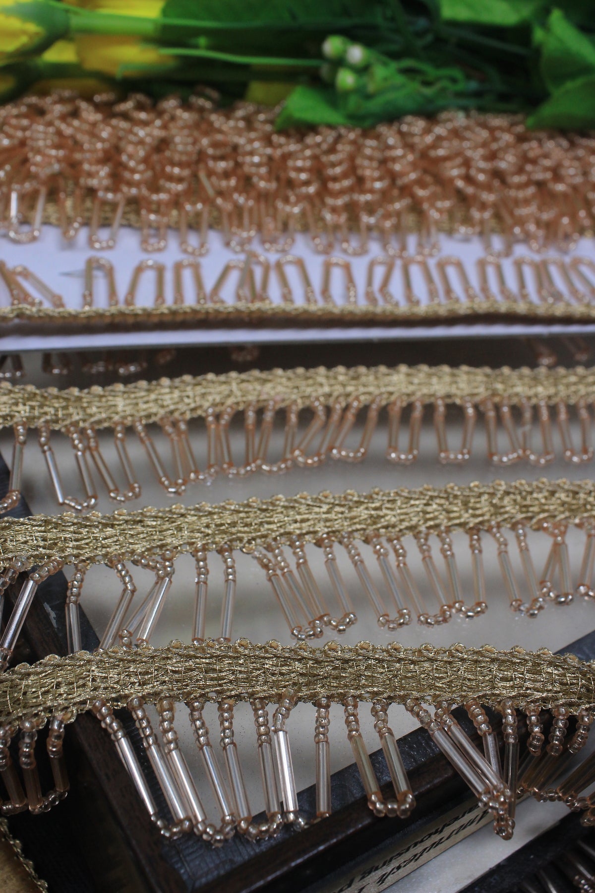 Tassel Trim In Rose Gold Cutdana Beads - 3 Meter