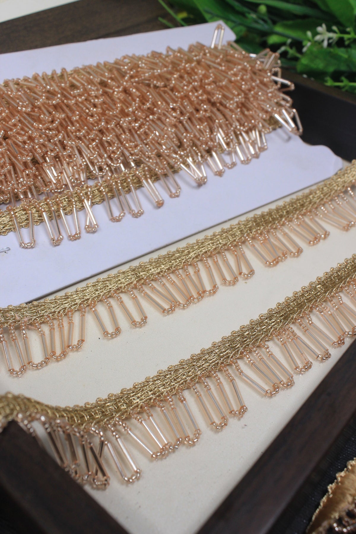 Tassel Trim In Rose Gold Cutdana Beads - 3 Meter