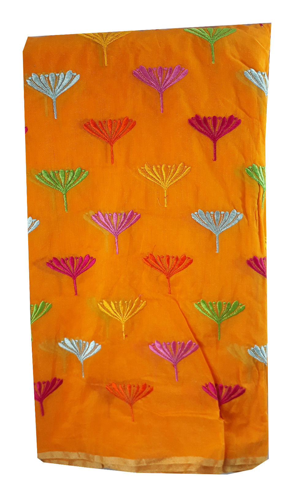 buy embroidered fabric online india online fabric store india Embroidery Chanderi Cotton Orange 43 inches Wide ange